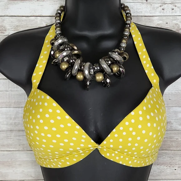 Land's End woman's size 4, yellow polka dot bikini - Picture 2 of 7